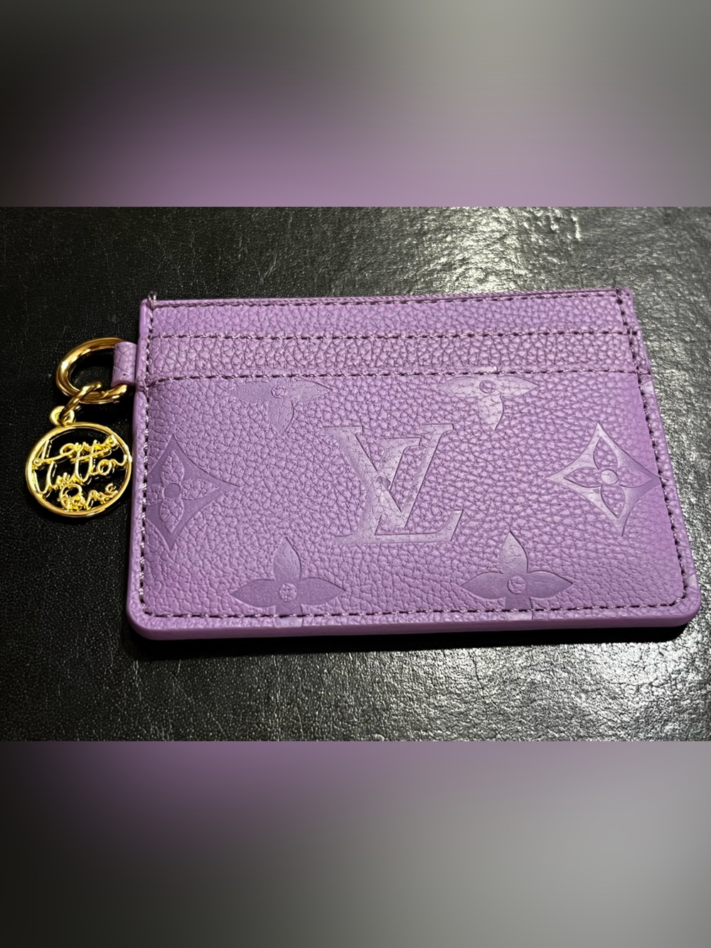 Louis. Vuitton. Purple Monogram Gold Tone Hang Tag Card Holder Wallet